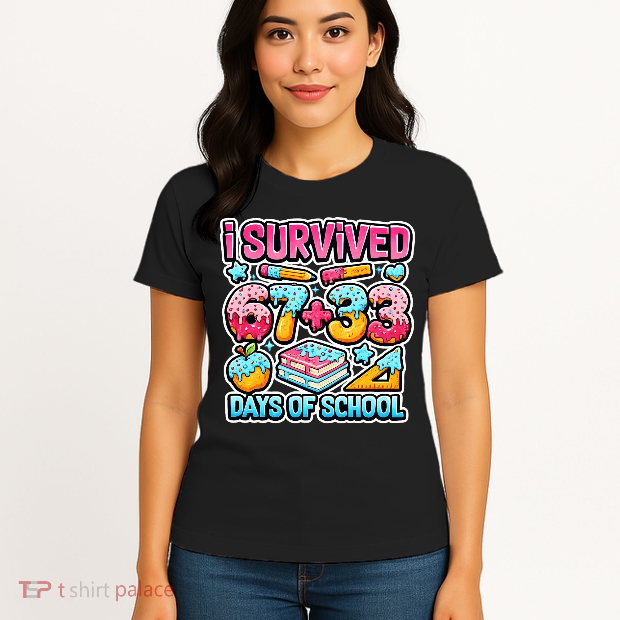 I Survived 67 33 Days Of School 100 Days Of School 6-7 Meme Women's T-Shirt
