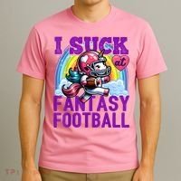 I Suck At Fantasy Football Unicorn Rainbow Loser T-Shirt thumb 3