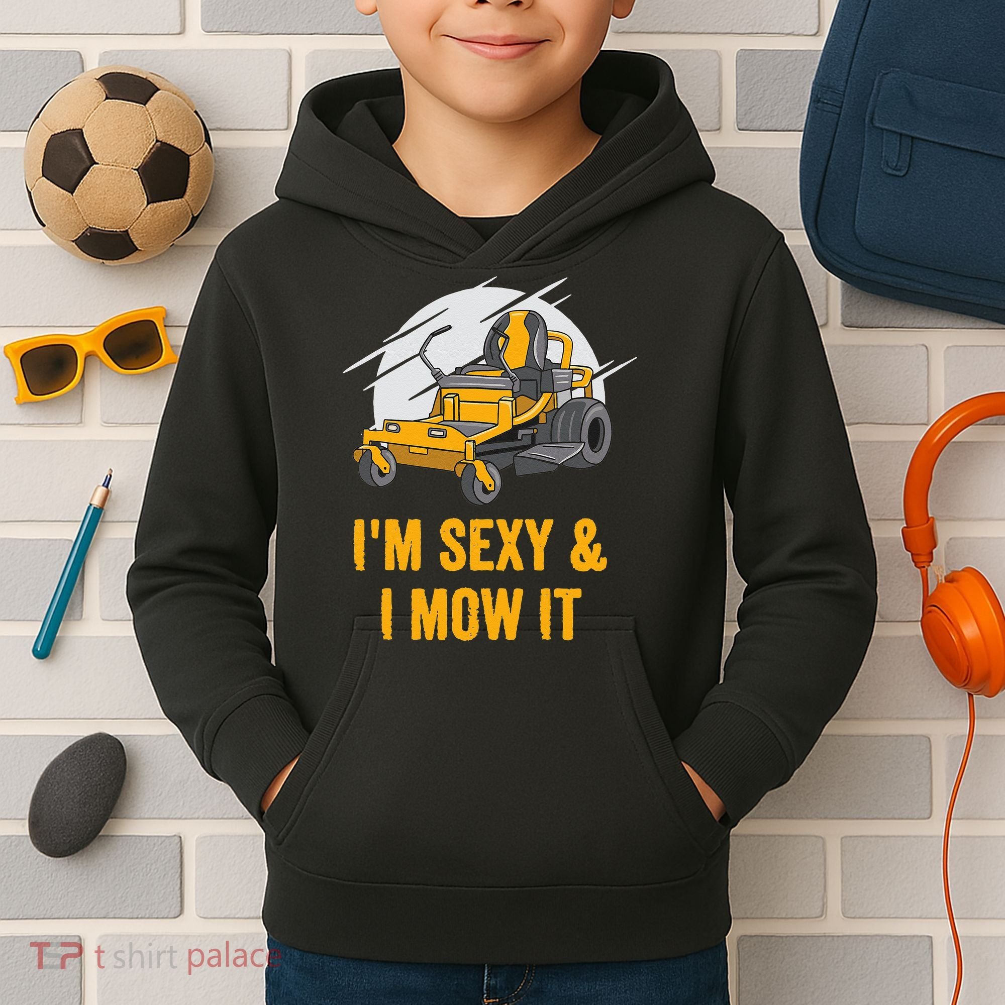 I'm Sexy and I Mow It Funny Ride On Lawn Mower Landscaping Kids Hoodie