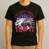 I'm Sexy and I Tow It 5th wheel USA Flag Sunset camping T-Shirt thumb 3
