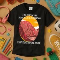 I Survived Angels Landing Hike Zion National Park Utah Kids T-Shirt thumb 3