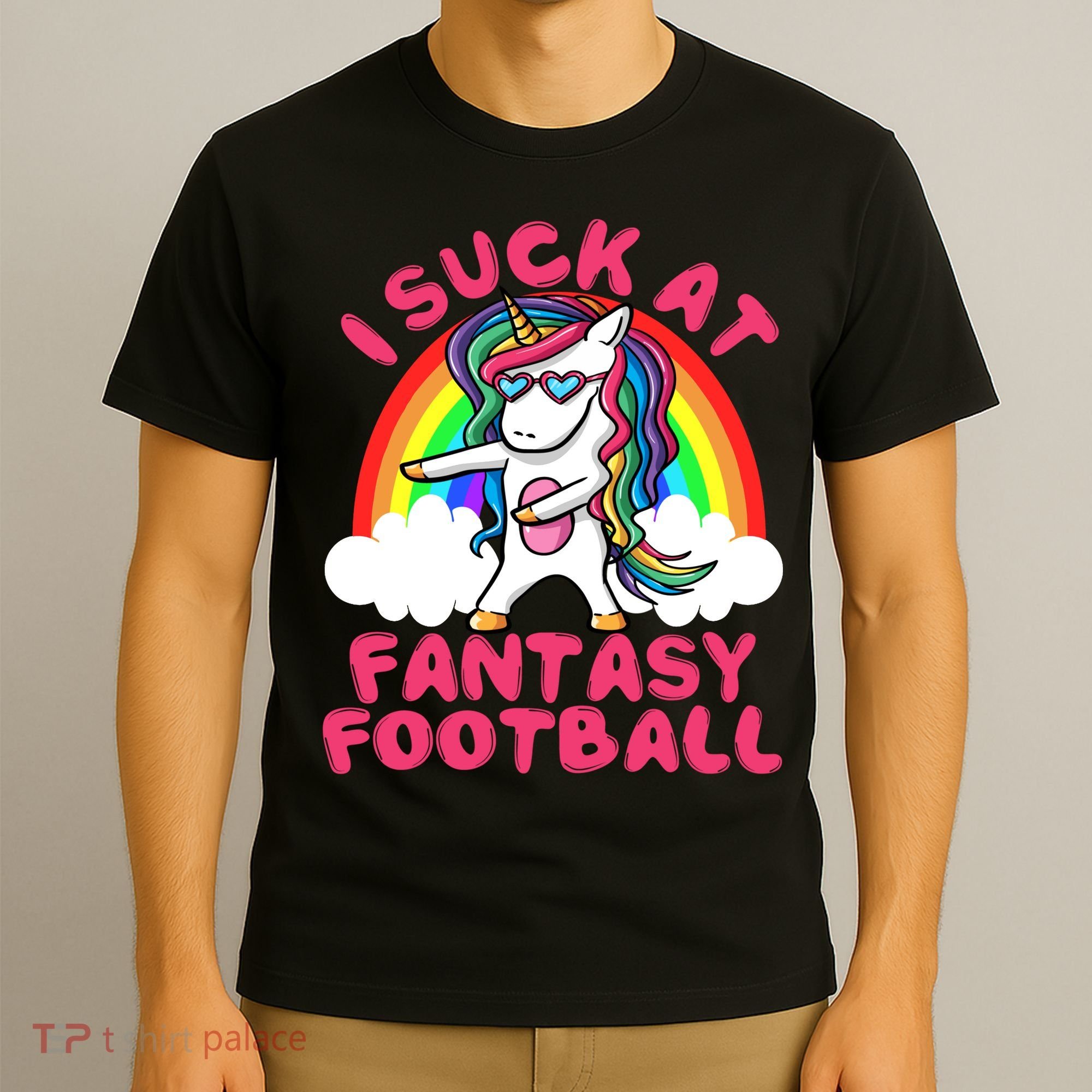 I Suck At Fantasy Football Loser Trophy Unicorn Rainbow T-Shirt