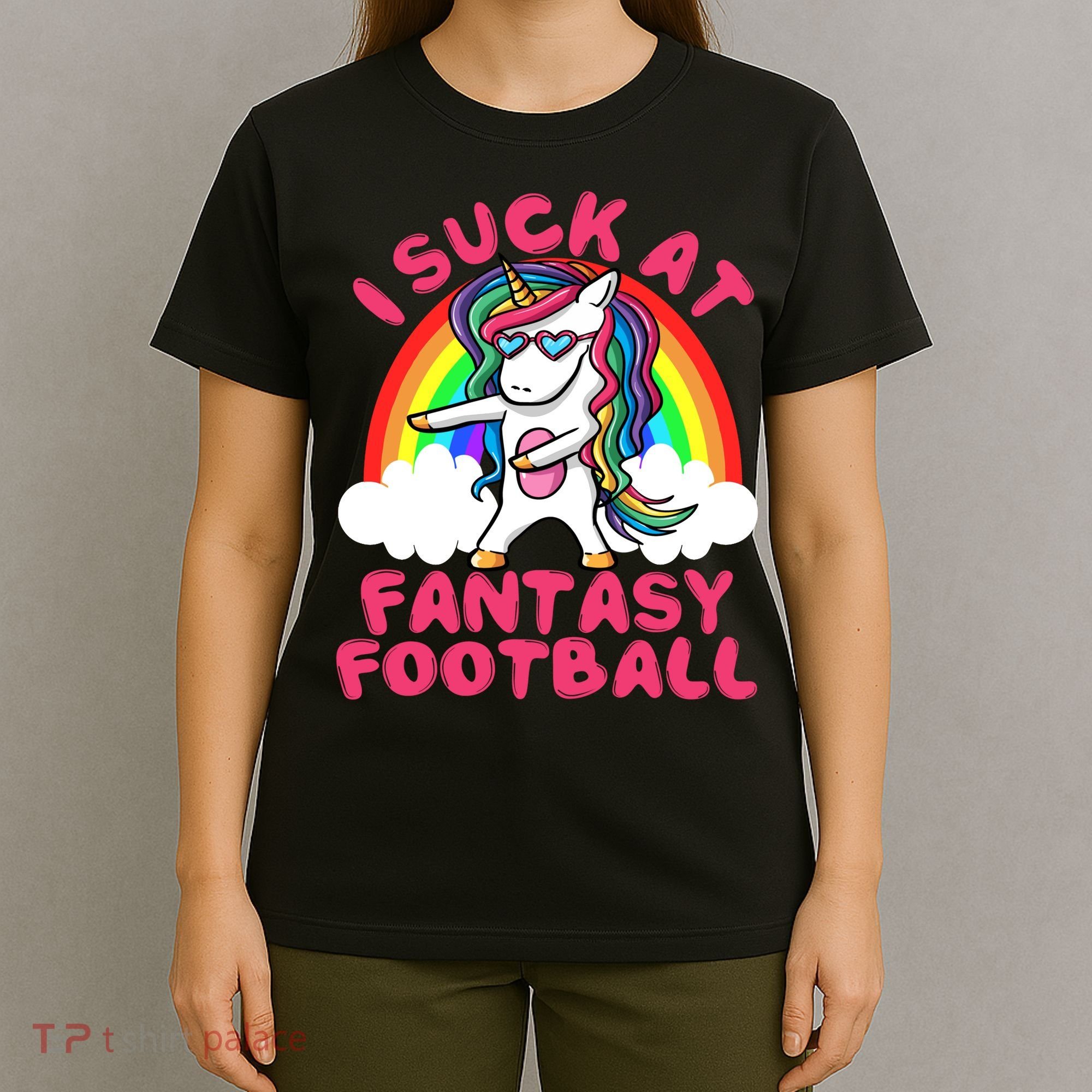 I Suck At Fantasy Football Loser Trophy Unicorn Rainbow T-Shirt