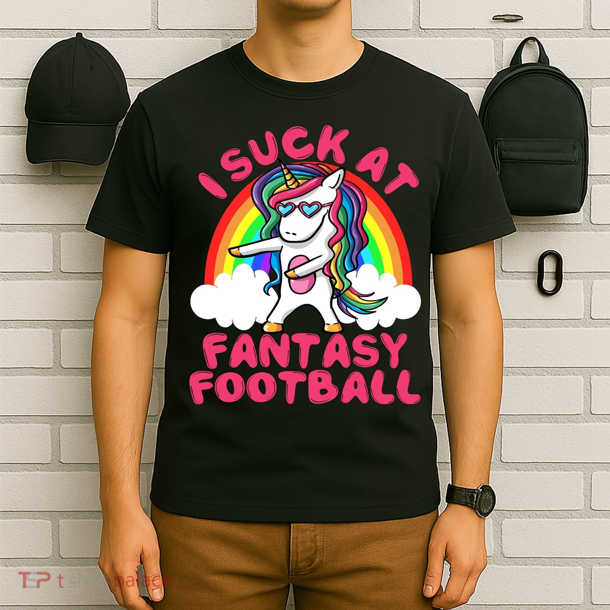 I Suck At Fantasy Football Loser Trophy Unicorn Rainbow T-Shirt