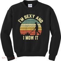 IM Sexy And I Mow It Retro Grass Lawn Mower Kids Sweatshirt thumb 0