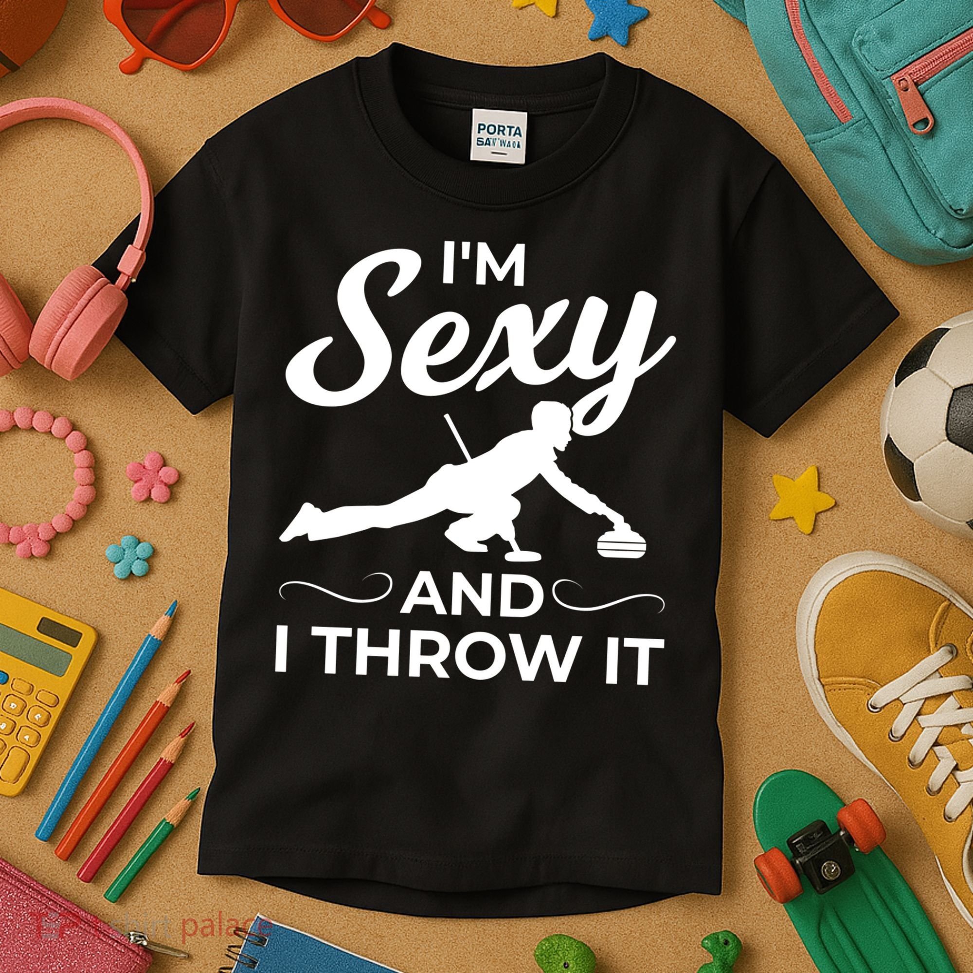 IM Sexy And I Throw It Curling Player Gift Kids T-Shirt
