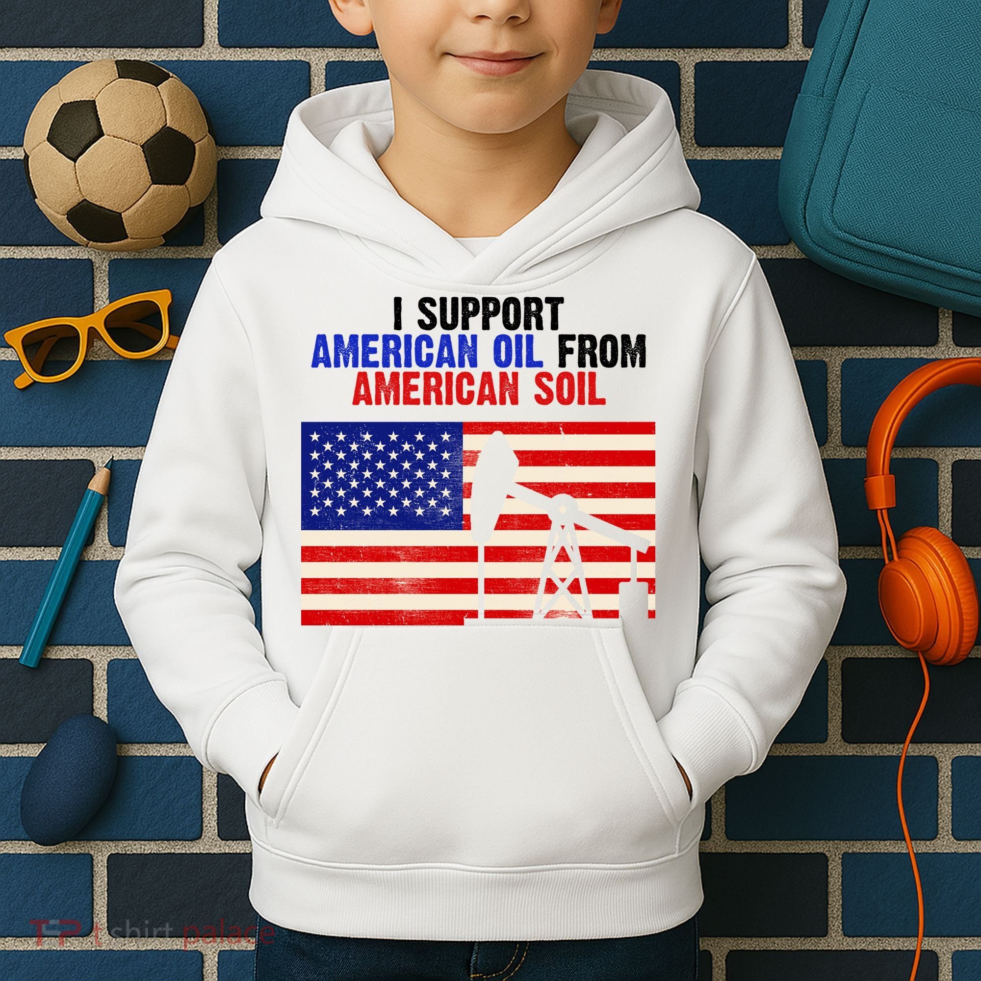 I Support American Oil From American Soil USA Kids Hoodie