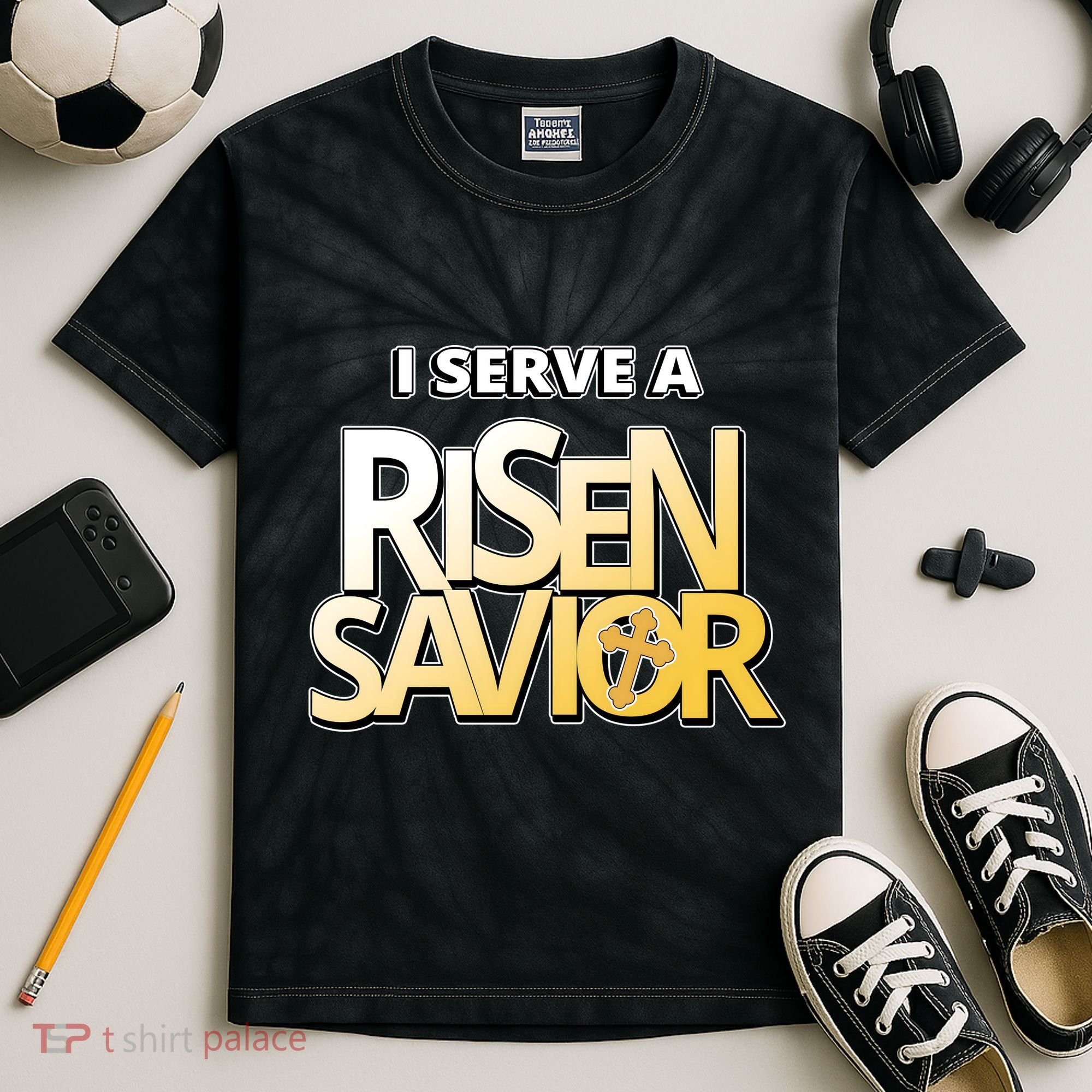 I Serve A Risen Savior Christian Faith Kids Tie-Dye T-Shirt