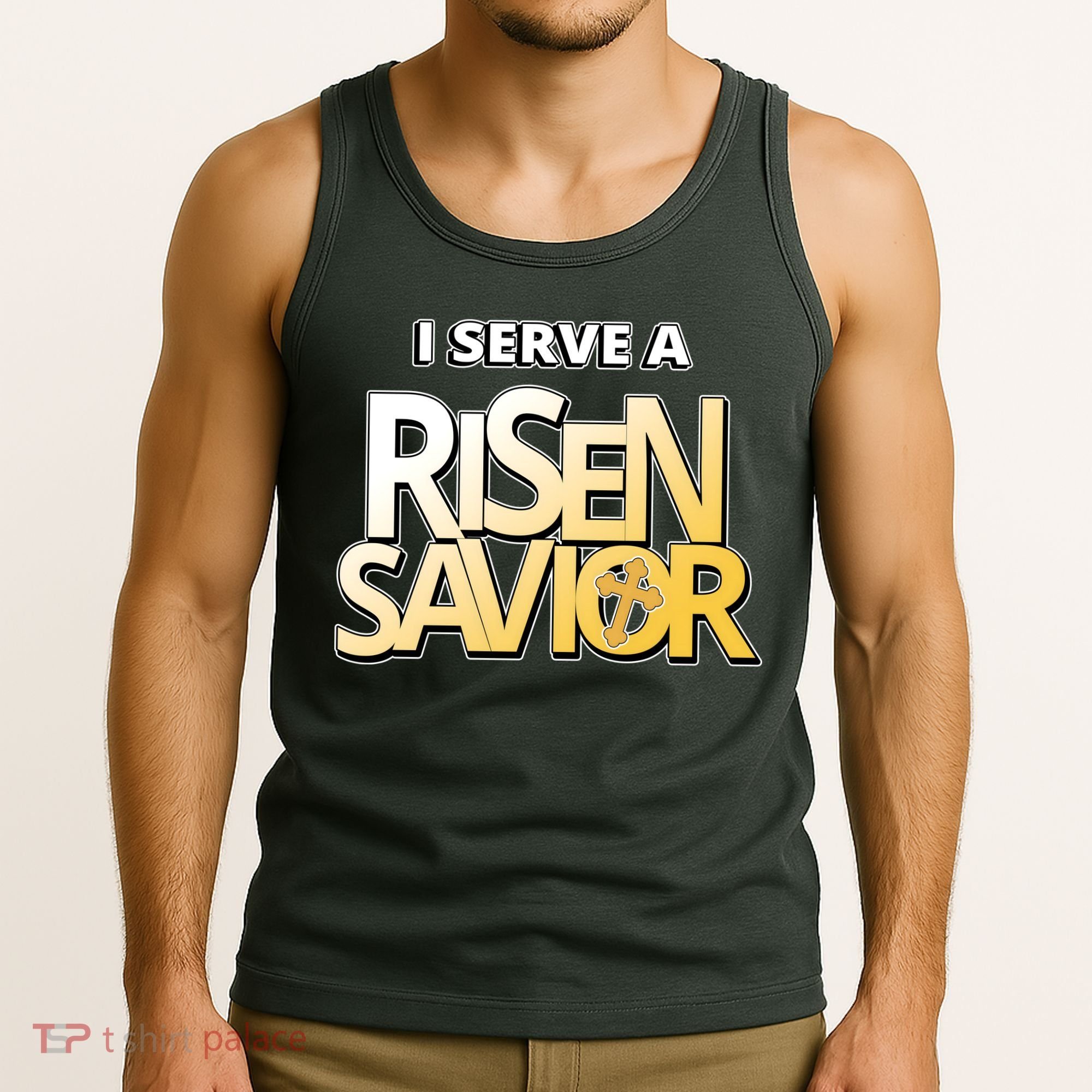 I Serve A Risen Savior Christian Faith Tank Top