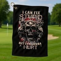 ICanFix Stupid But It's Gonna Hurt Cool Skull (On Back) Golf Towel thumb 1