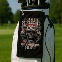 ICanFix Stupid But It's Gonna Hurt Cool Skull (On Back) Golf Towel thumb 2
