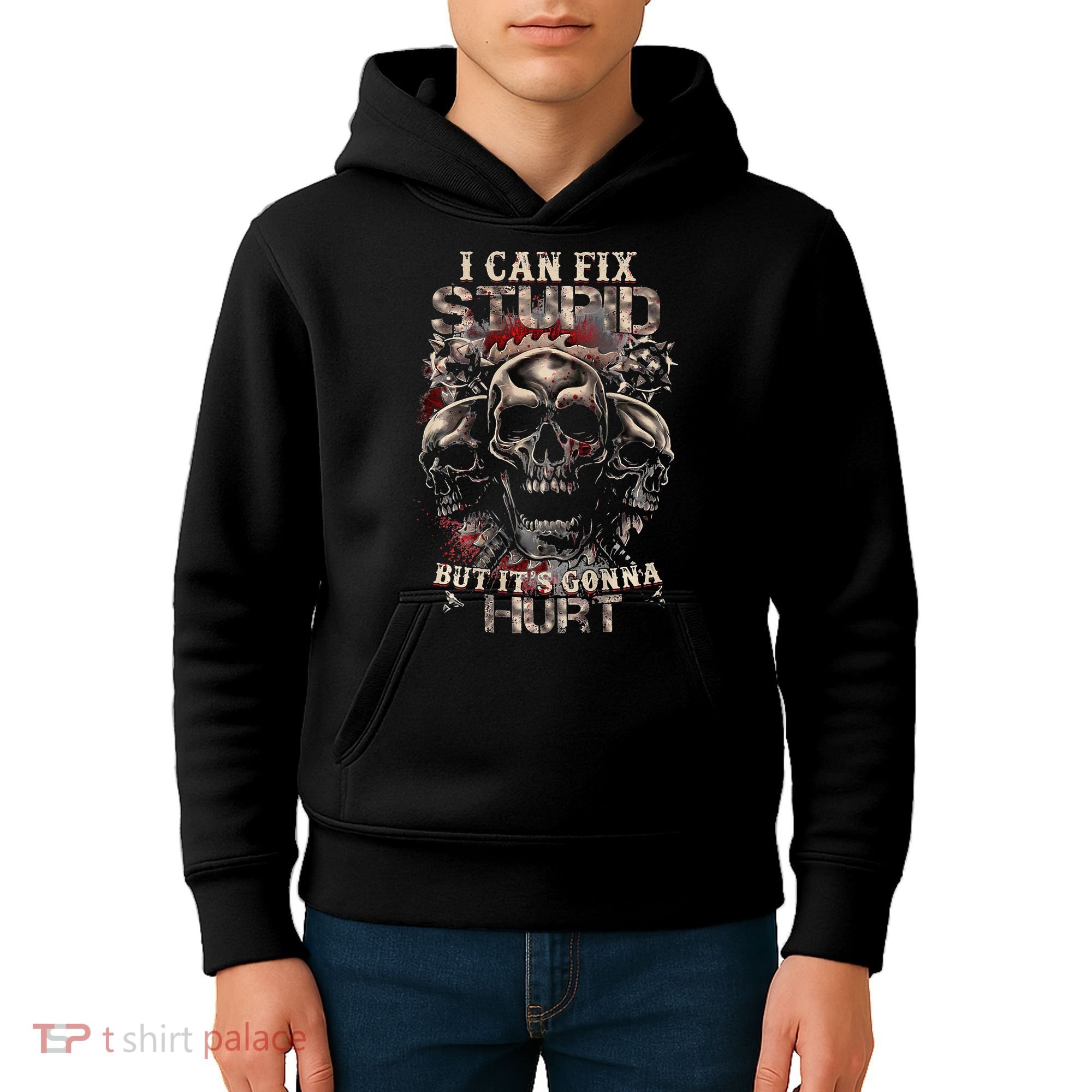 ICanFix Stupid But It's Gonna Hurt Cool Skull (On Back) Kids Hoodie