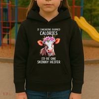 If Swearing Burned Calories I’D Be One Skinny Heifer Kids Hoodie thumb 3