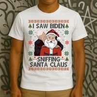 I Saw Biden Sniffing Santa Claus Funny Christmas Political T-Shirt thumb 3