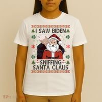 I Saw Biden Sniffing Santa Claus Funny Christmas Political T-Shirt thumb 4