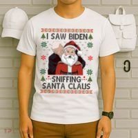 I Saw Biden Sniffing Santa Claus Funny Christmas Political T-Shirt thumb 6