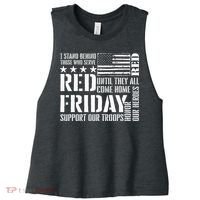 I Stand Behind Those Who Serve American Flag Red Friday Women's Racerback Cropped Tank thumb 0
