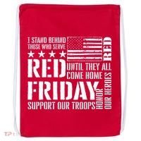 I Stand Behind Those Who Serve American Flag Red Friday Drawstring Bag thumb 0