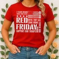 I Stand Behind Those Who Serve American Flag Red Friday Women's T-Shirt thumb 2