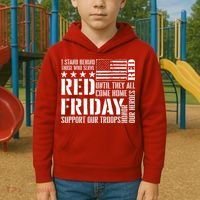 I Stand Behind Those Who Serve American Flag Red Friday Kids Hoodie thumb 2