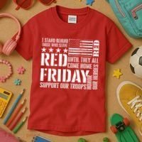 I Stand Behind Those Who Serve American Flag Red Friday Kids T-Shirt thumb 3