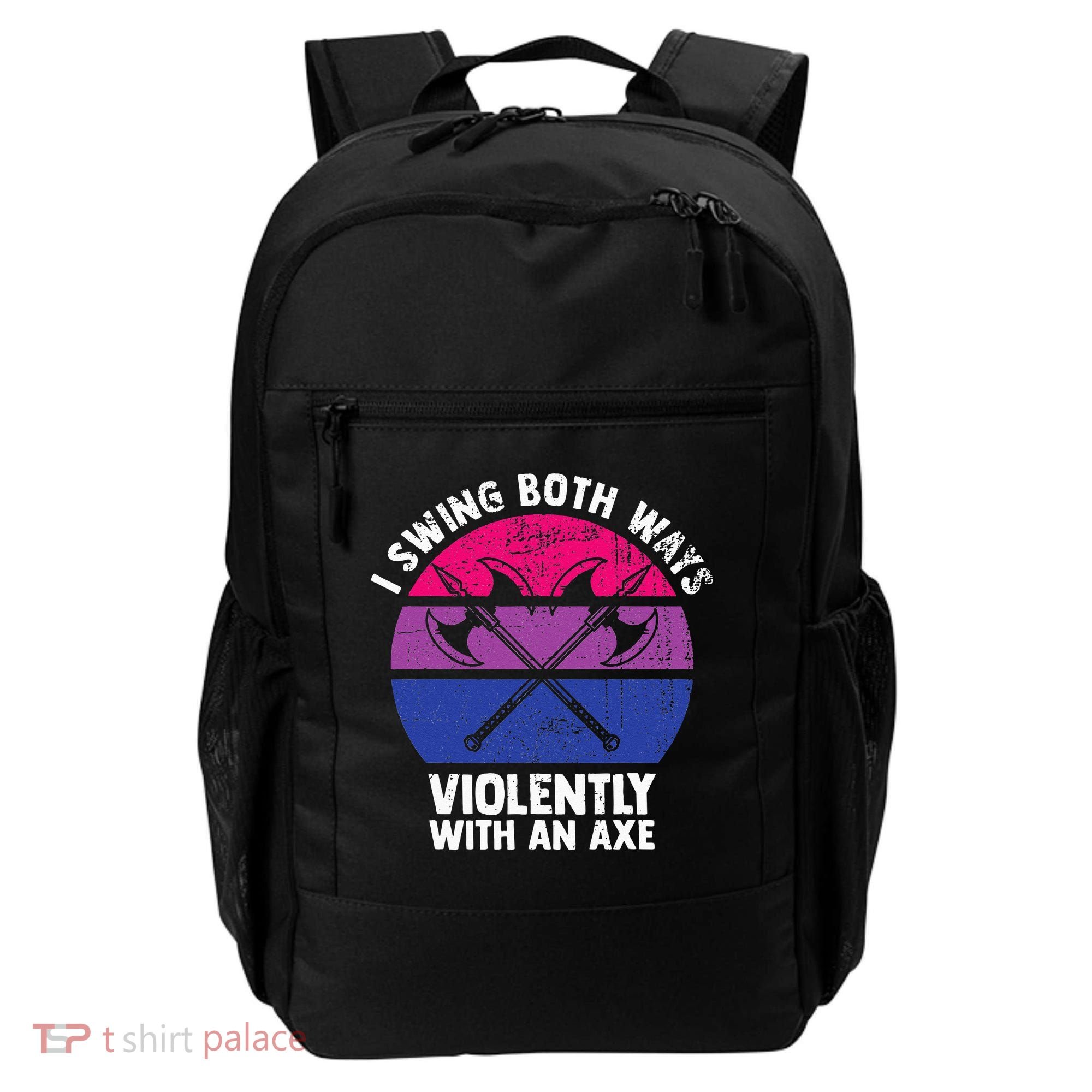 I Swing Both Ways Violently With An Axe Bisexual LGBT Pride Backpack