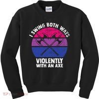 I Swing Both Ways Violently With An Axe Bisexual LGBT Pride Kids Sweatshirt thumb 0