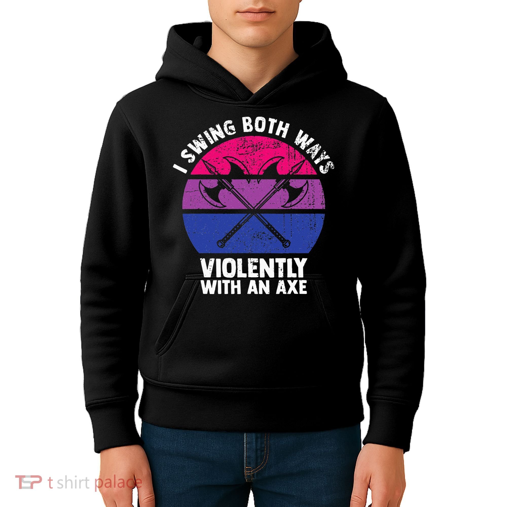 I Swing Both Ways Violently With An Axe Bisexual LGBT Pride Kids Hoodie