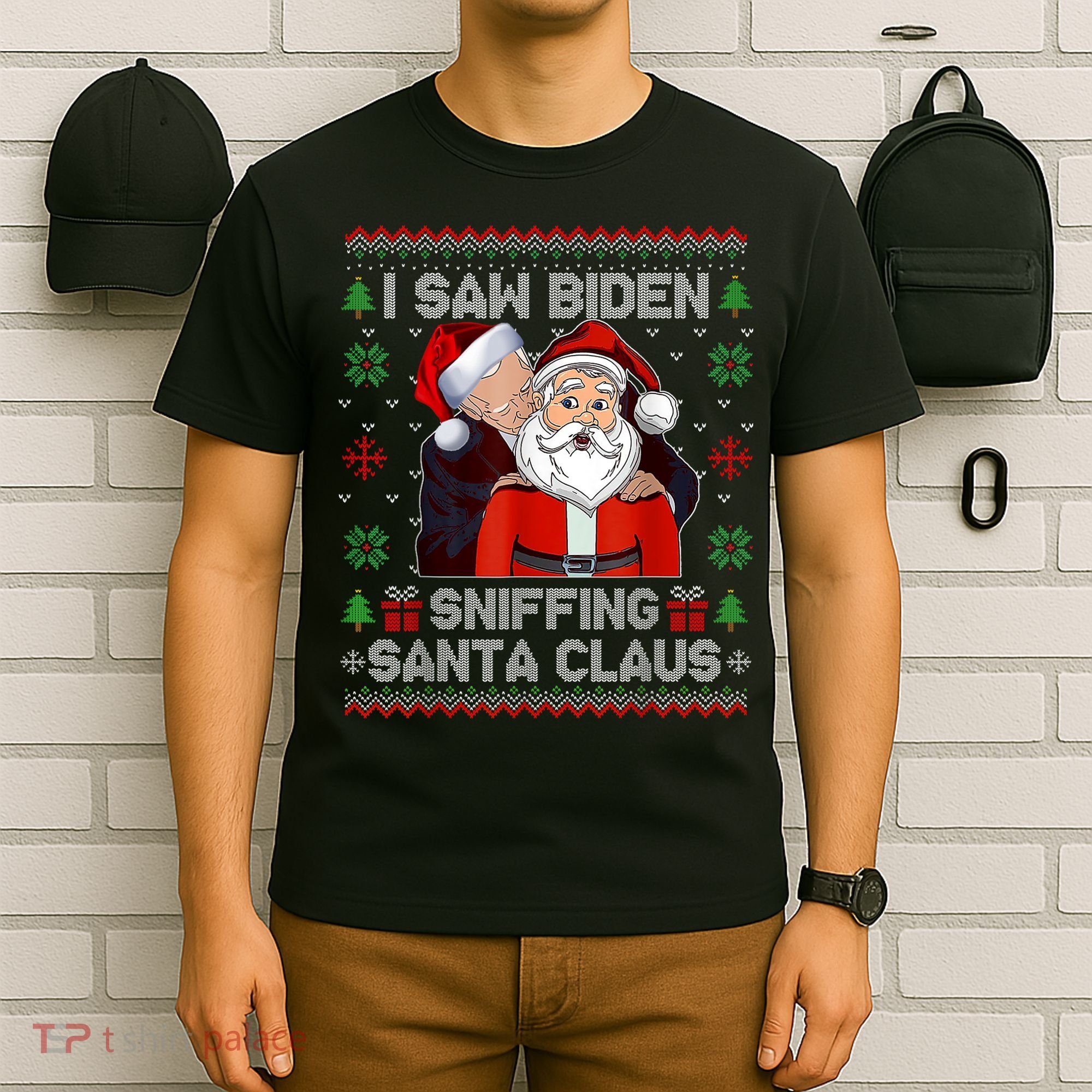 I Saw Biden Sniffing Santa Claus Funny Biden Ugly Xmas T-Shirt