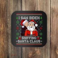 I Saw Biden Sniffing Santa Claus Funny Biden Ugly Xmas Coaster thumb 0