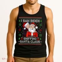 I Saw Biden Sniffing Santa Claus Funny Biden Ugly Xmas Tank Top thumb 3