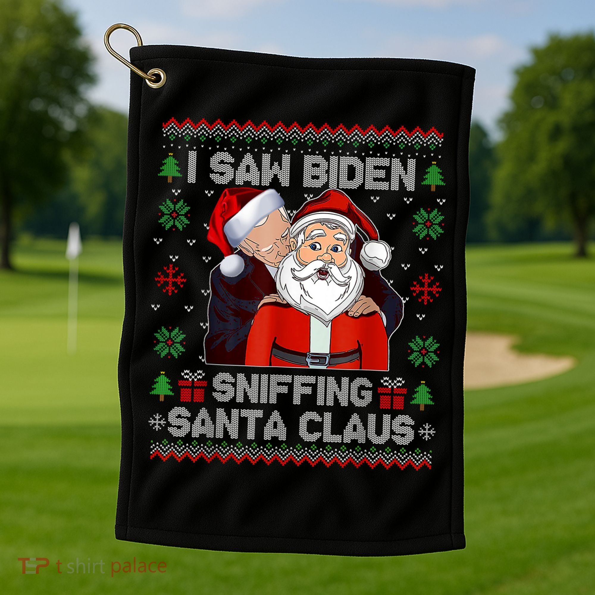 I Saw Biden Sniffing Santa Claus Funny Biden Ugly Xmas Golf Towel