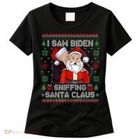 I Saw Biden Sniffing Santa Claus Funny Biden Ugly Xmas Women's T-Shirt thumb 0