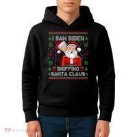 I Saw Biden Sniffing Santa Claus Funny Biden Ugly Xmas Kids Hoodie thumb 4