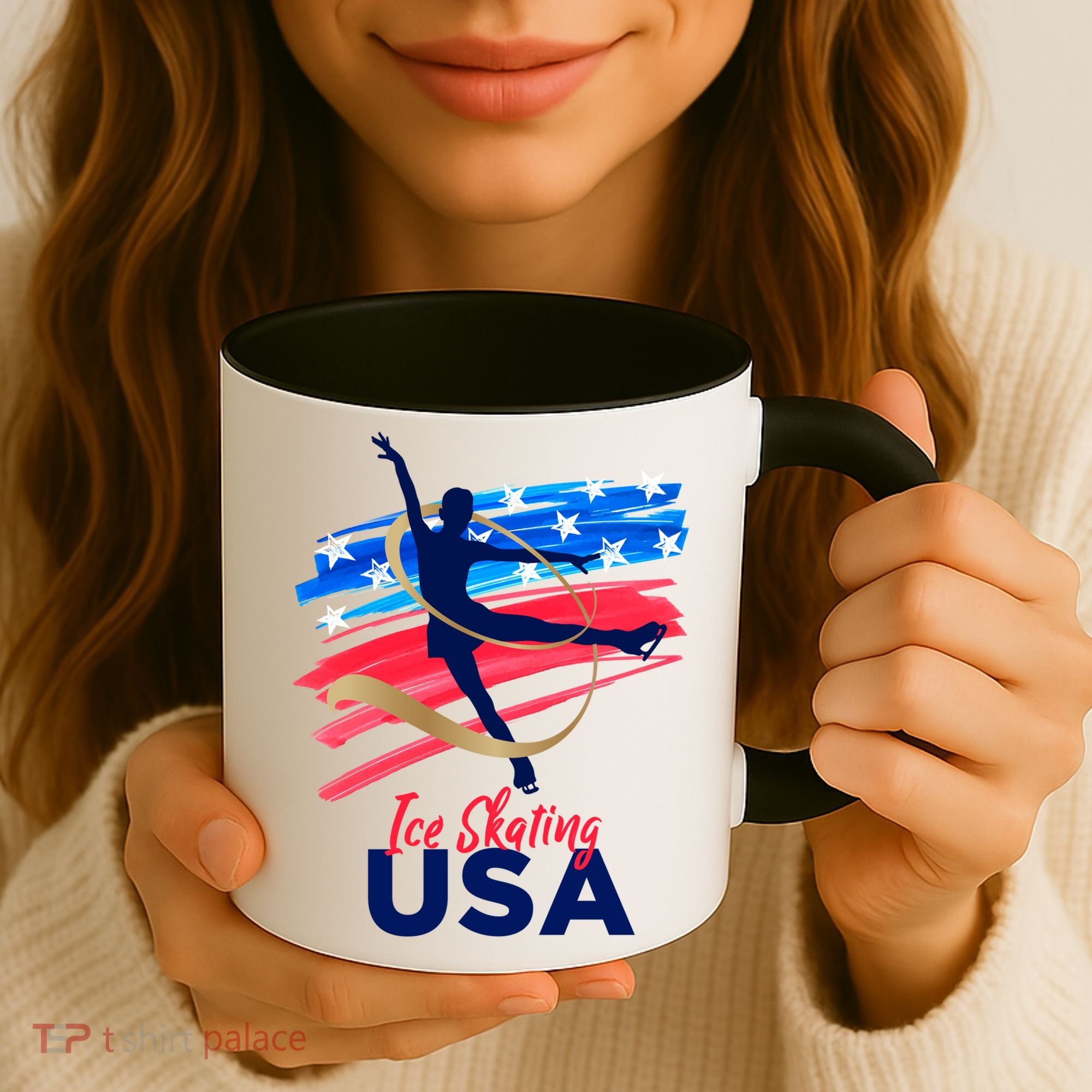 Ice Skating Dance Gift Support The Team Gift Funny Usa Flag Gift Coffee Mug