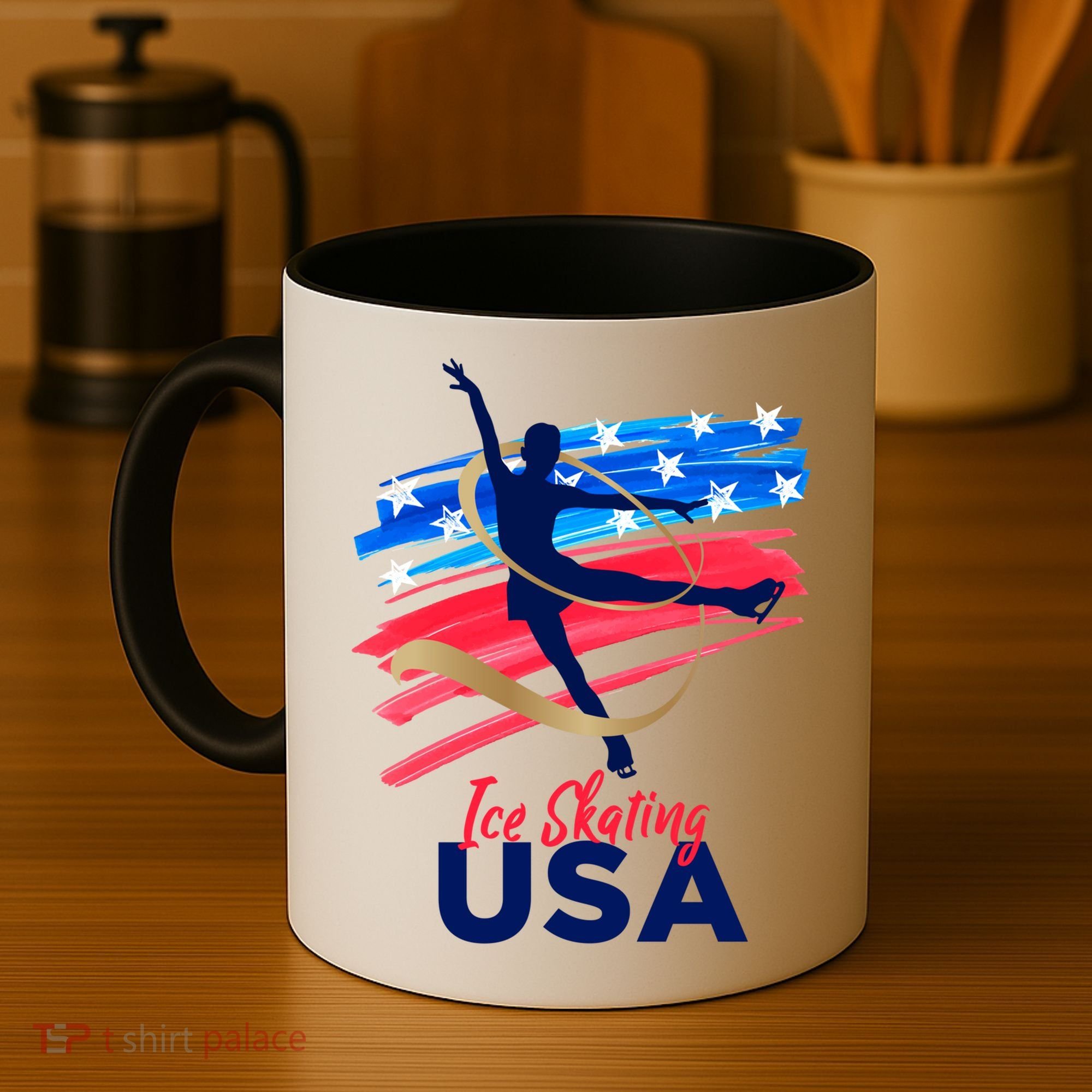 Ice Skating Dance Gift Support The Team Gift Funny Usa Flag Gift Coffee Mug