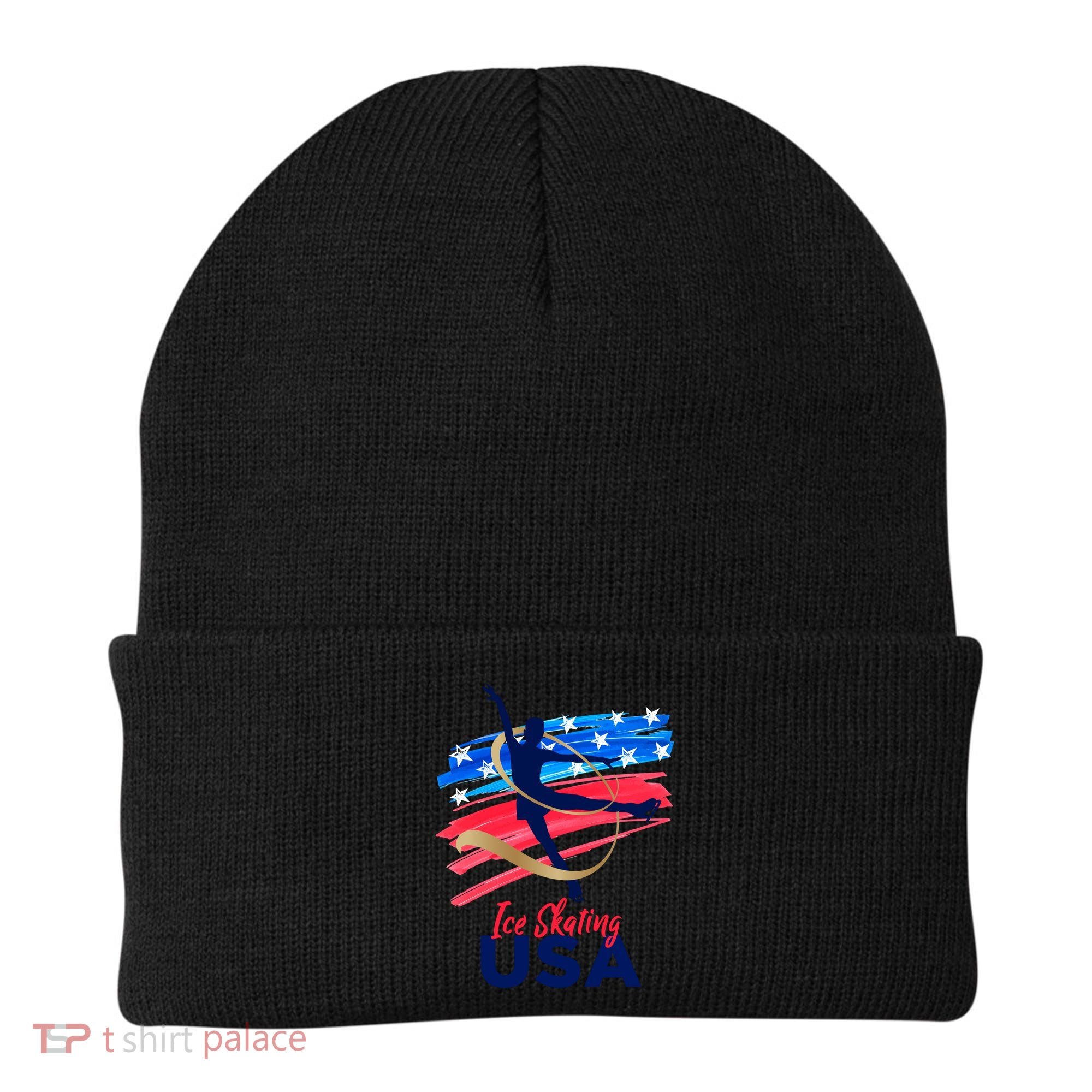 Ice Skating Dance Gift Support The Team Gift Funny Usa Flag Gift Beanie