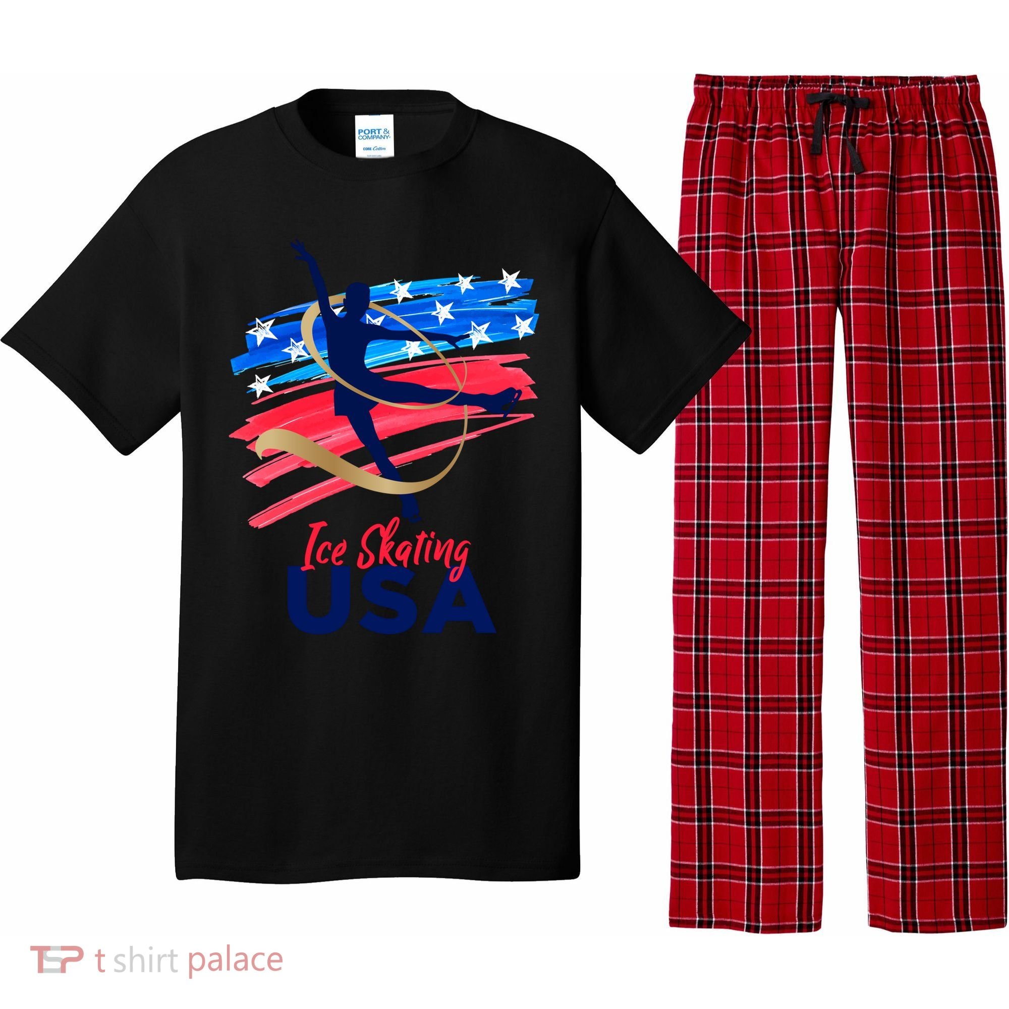 Ice Skating Dance Gift Support The Team Gift Funny Usa Flag Gift Pajama Set