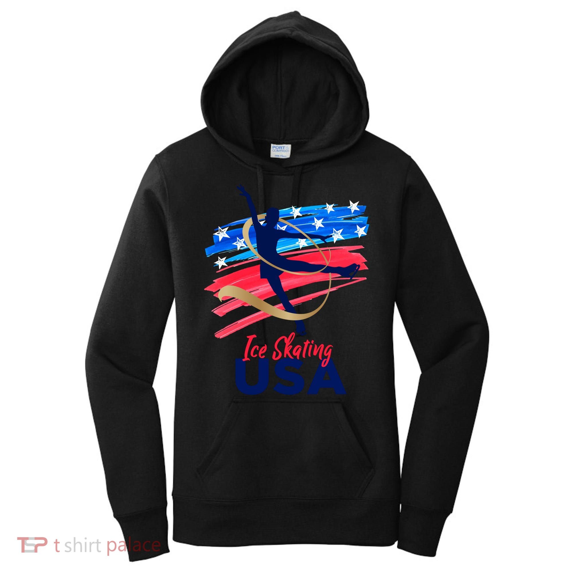 Ice Skating Dance Gift Support The Team Gift Funny Usa Flag Gift Women's Hoodie