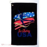 Ice Skating Dance Gift Support The Team Gift Funny Usa Flag Gift Golf Towel thumb 0