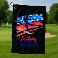 Ice Skating Dance Gift Support The Team Gift Funny Usa Flag Gift Golf Towel thumb 1