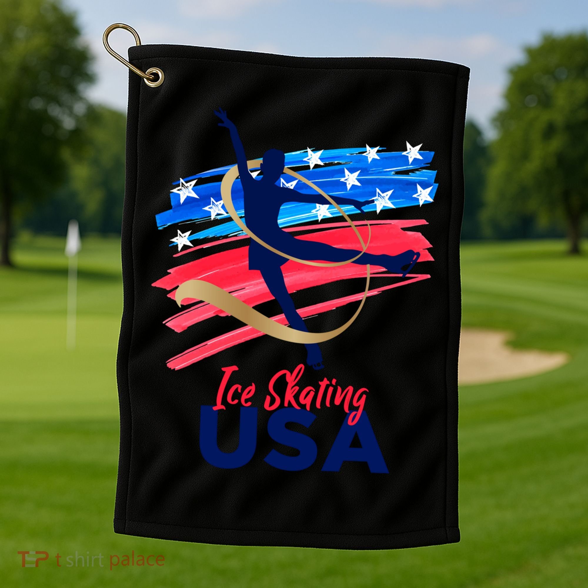 Ice Skating Dance Gift Support The Team Gift Funny Usa Flag Gift Golf Towel