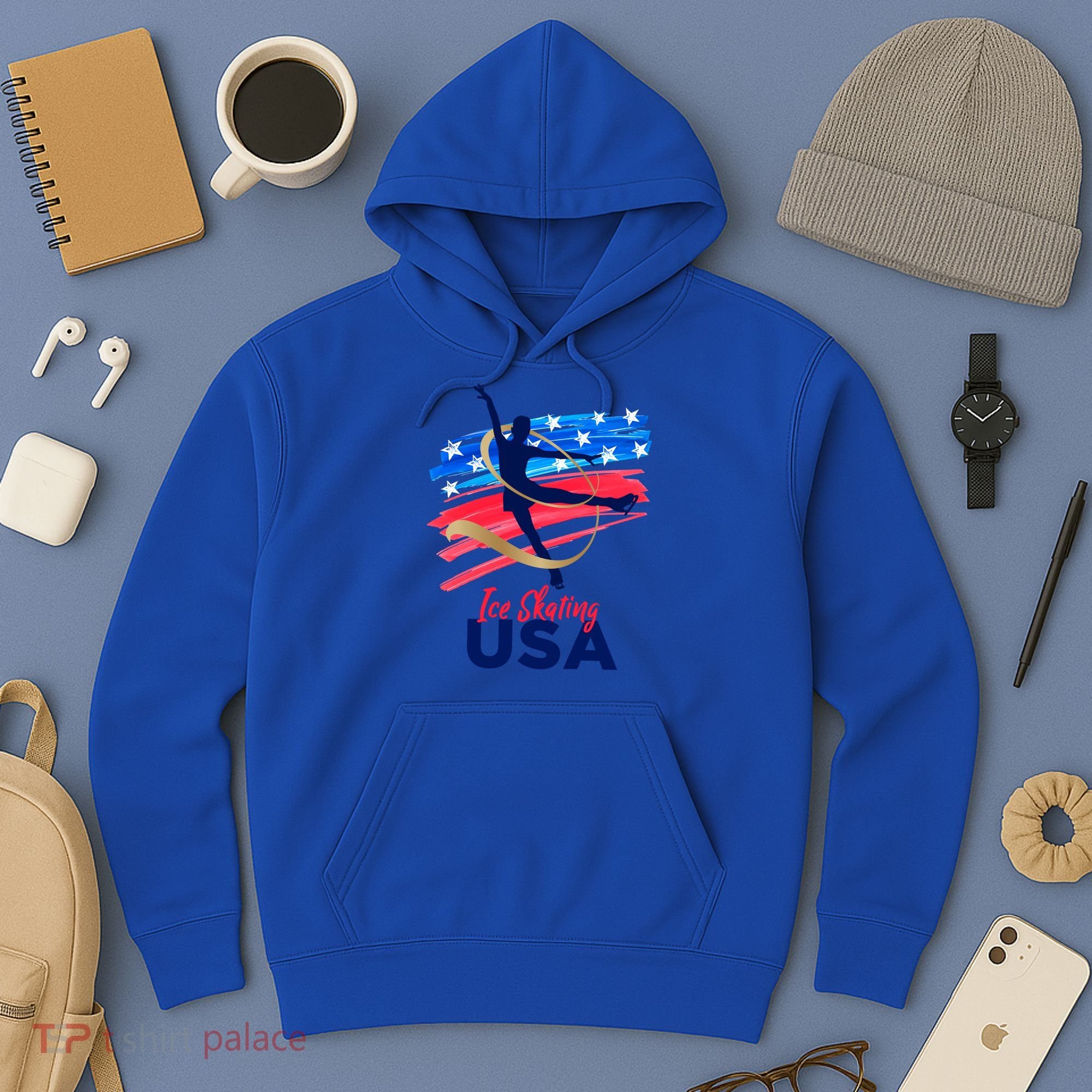 Ice Skating Dance Gift Support The Team Gift Funny Usa Flag Gift Hoodie