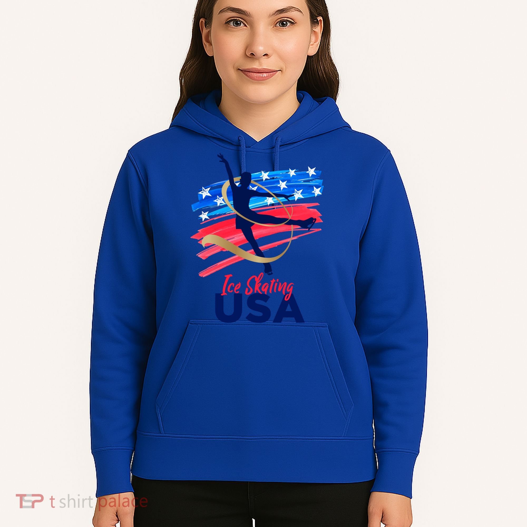 Ice Skating Dance Gift Support The Team Gift Funny Usa Flag Gift Hoodie