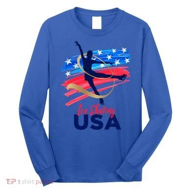 Ice Skating Dance Gift Support The Team Gift Funny Usa Flag Gift Long Sleeve Shirt