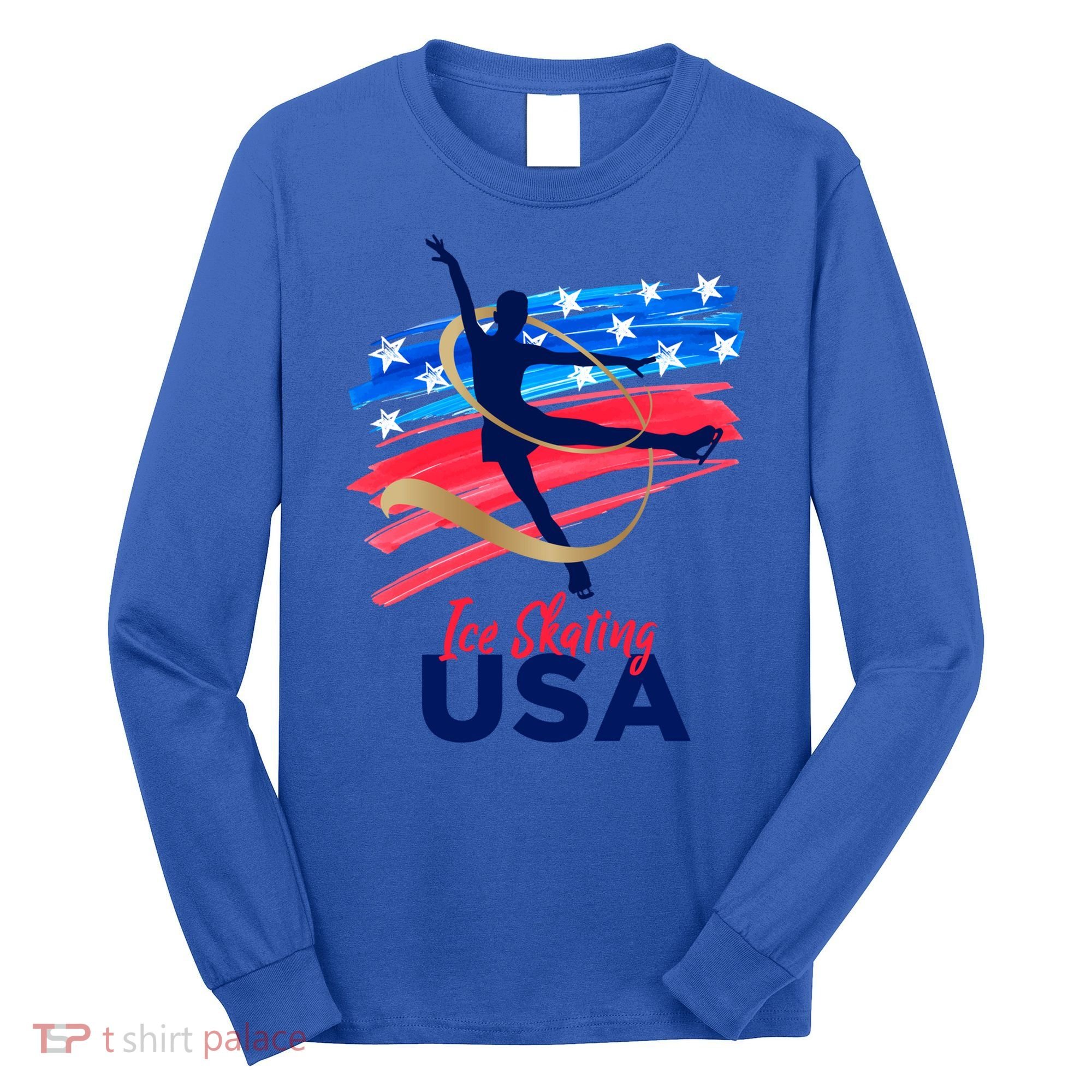 Ice Skating Dance Gift Support The Team Gift Funny Usa Flag Gift Long Sleeve Shirt