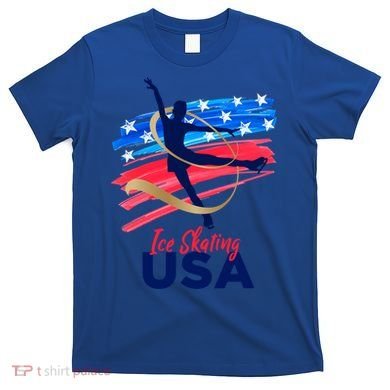 Ice Skating Dance Gift Support The Team Gift Funny Usa Flag Gift T-Shirt