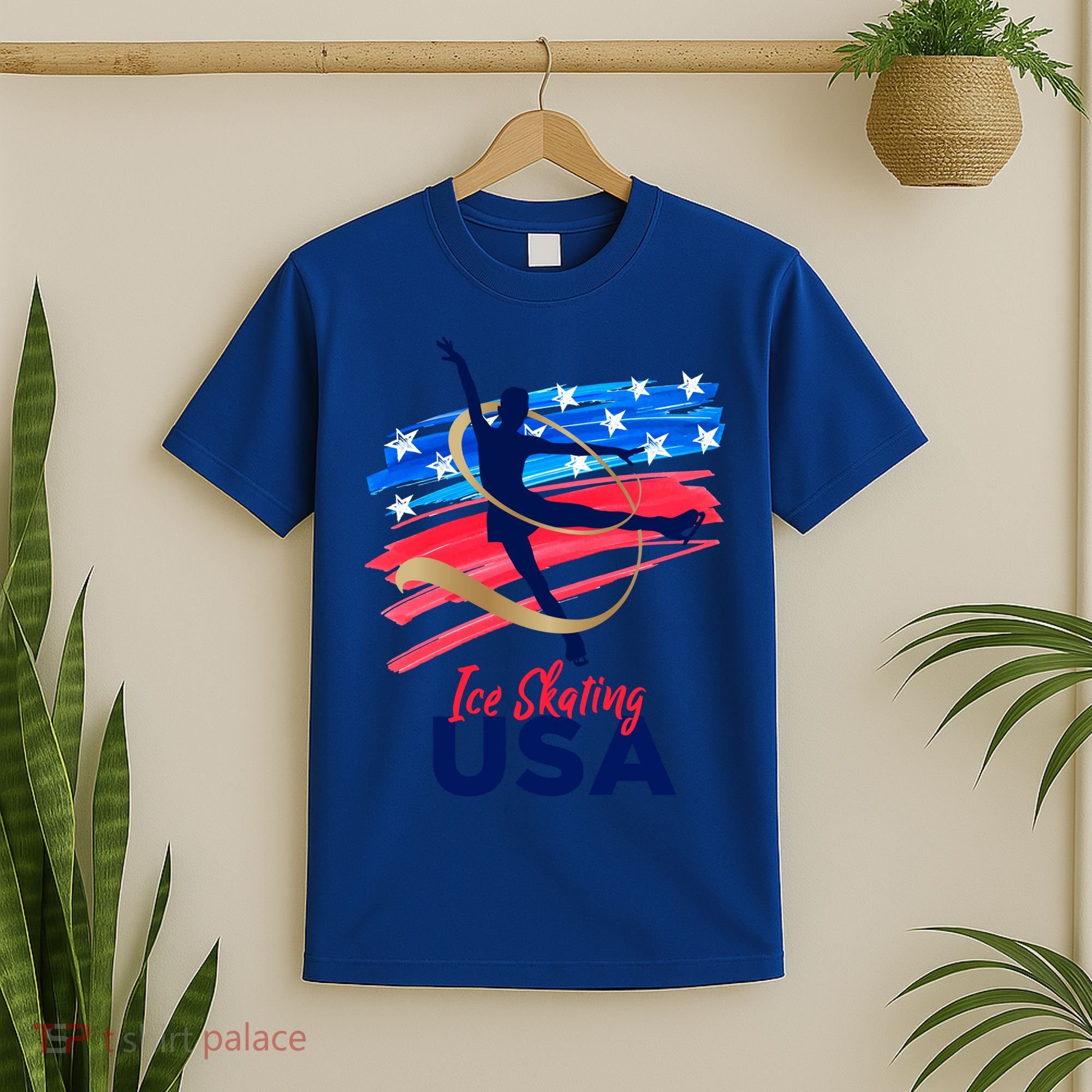Ice Skating Dance Gift Support The Team Gift Funny Usa Flag Gift T-Shirt