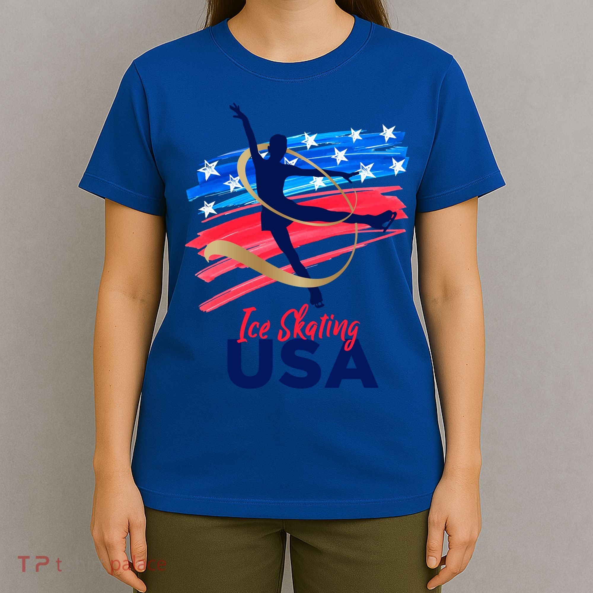 Ice Skating Dance Gift Support The Team Gift Funny Usa Flag Gift T-Shirt