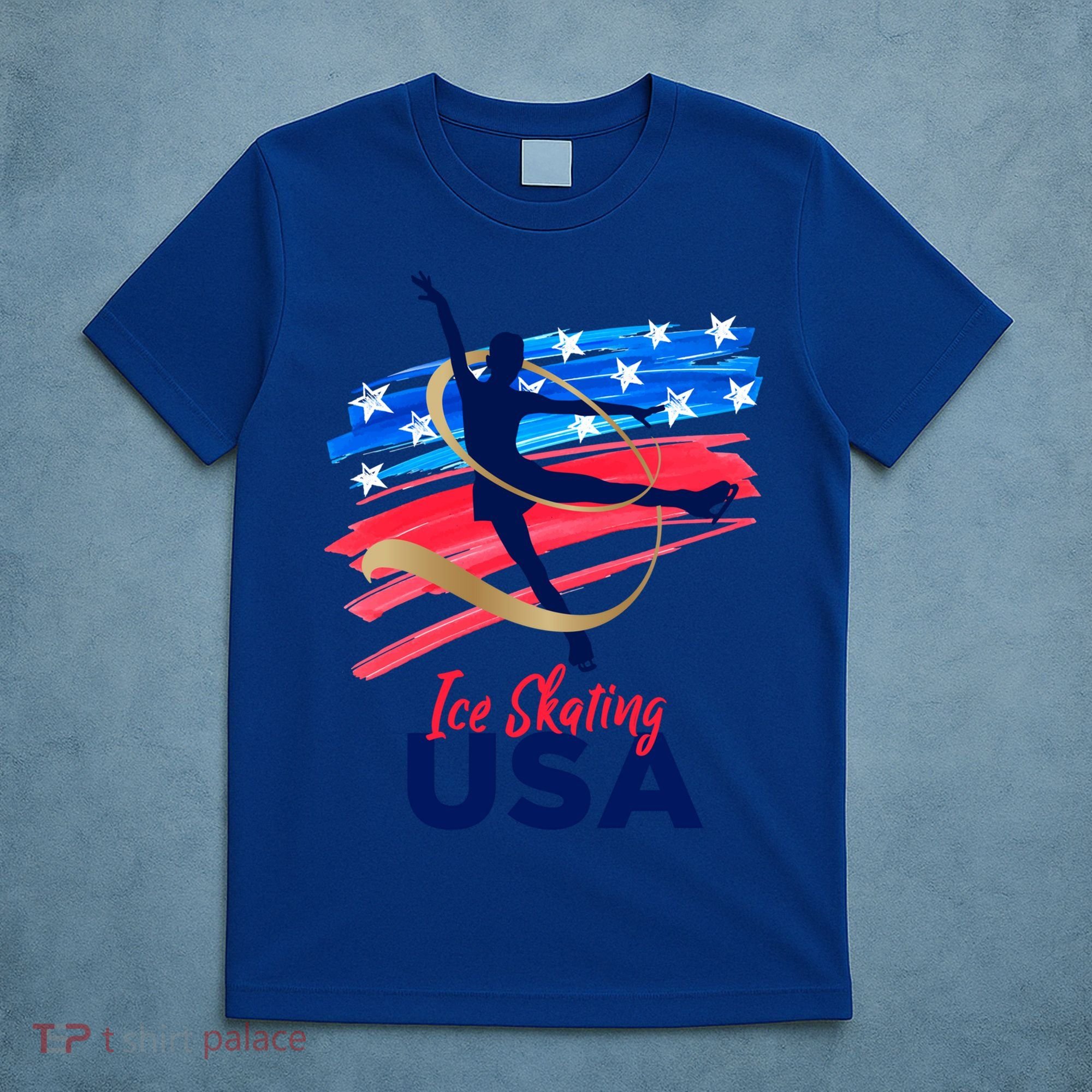 Ice Skating Dance Gift Support The Team Gift Funny Usa Flag Gift T-Shirt